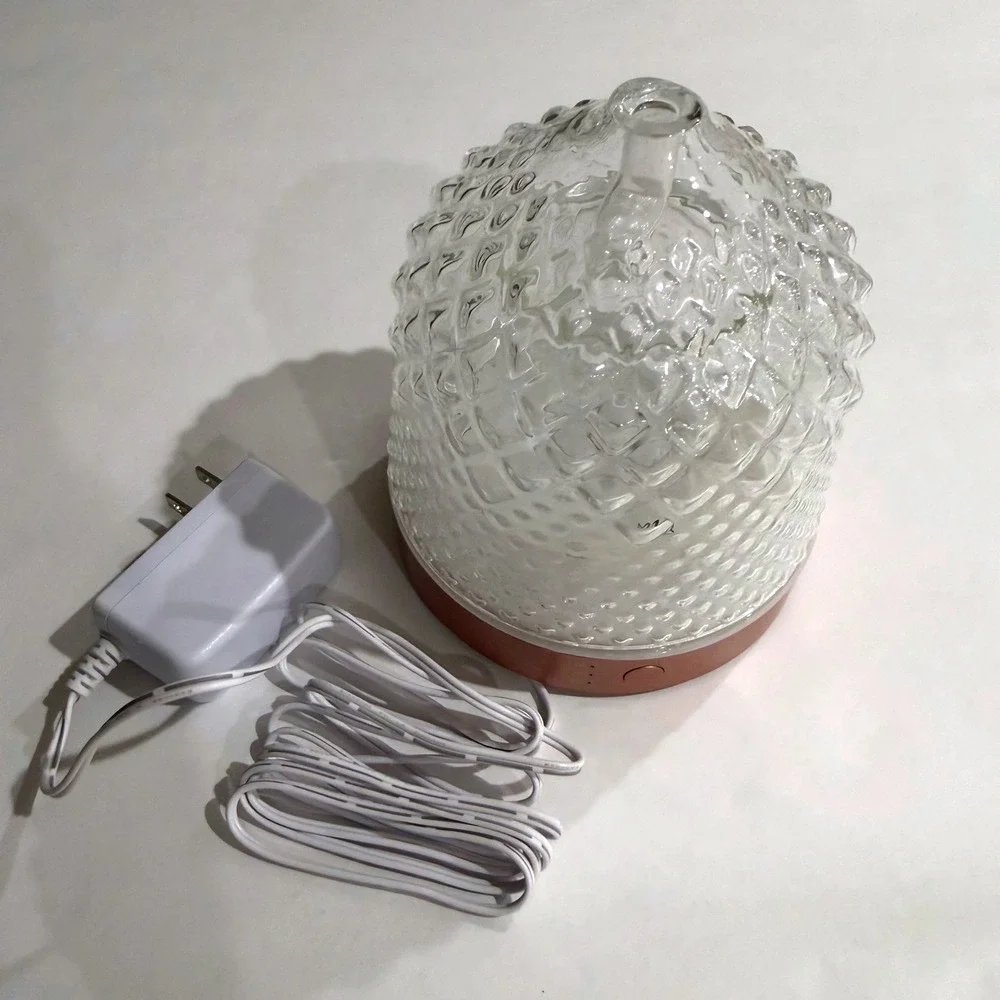 Pineapple Glass Levoair Essential Oil Diffuser Rose Gold Base Clear Hobnail